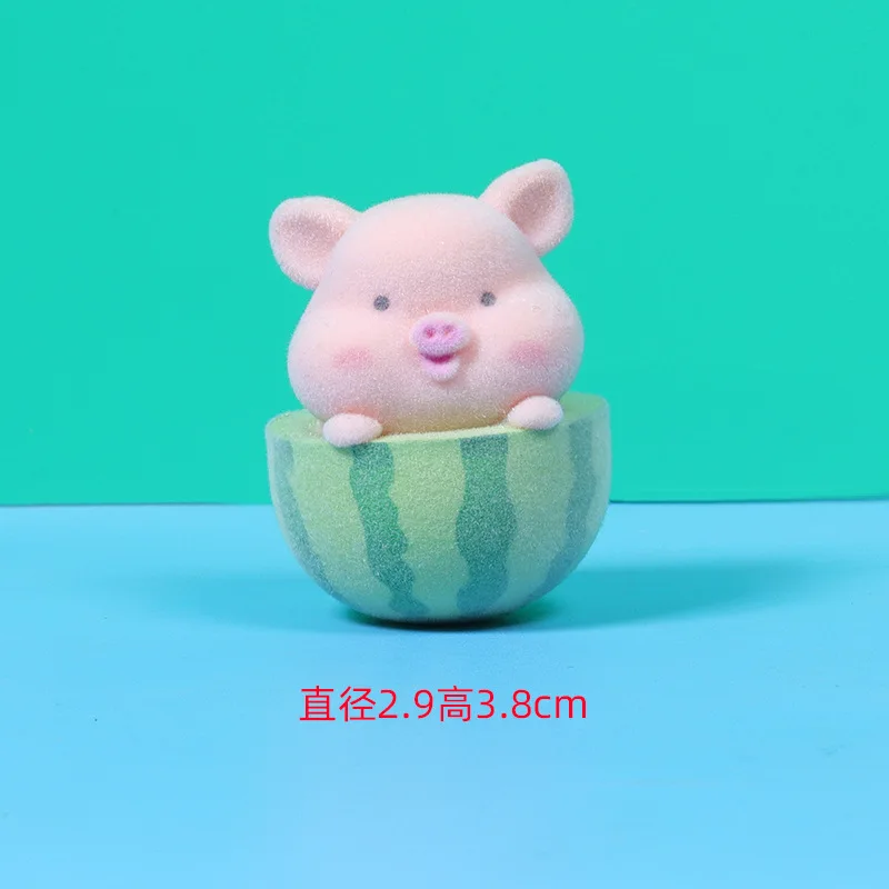 Kawaii Simulation Pig Cute Mini Animal Dolls Flocking Three-dimensional Piggy Dolls Micro Landscape Car Desktop Ornaments Gifts