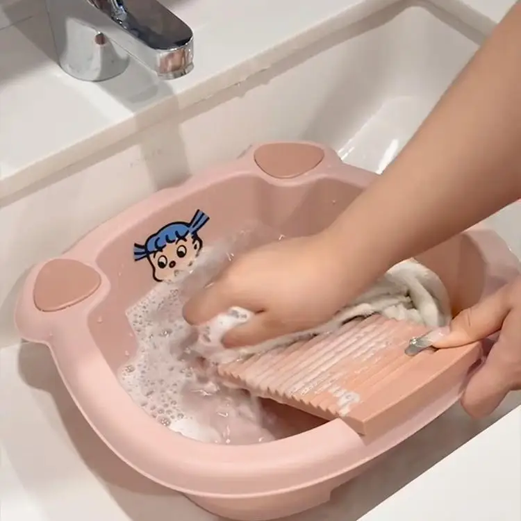 Integrated Plastic Basin for Laundry And Washing Vegetables Cartoon Design Suitable for Toddlers And Children Student Dormito...