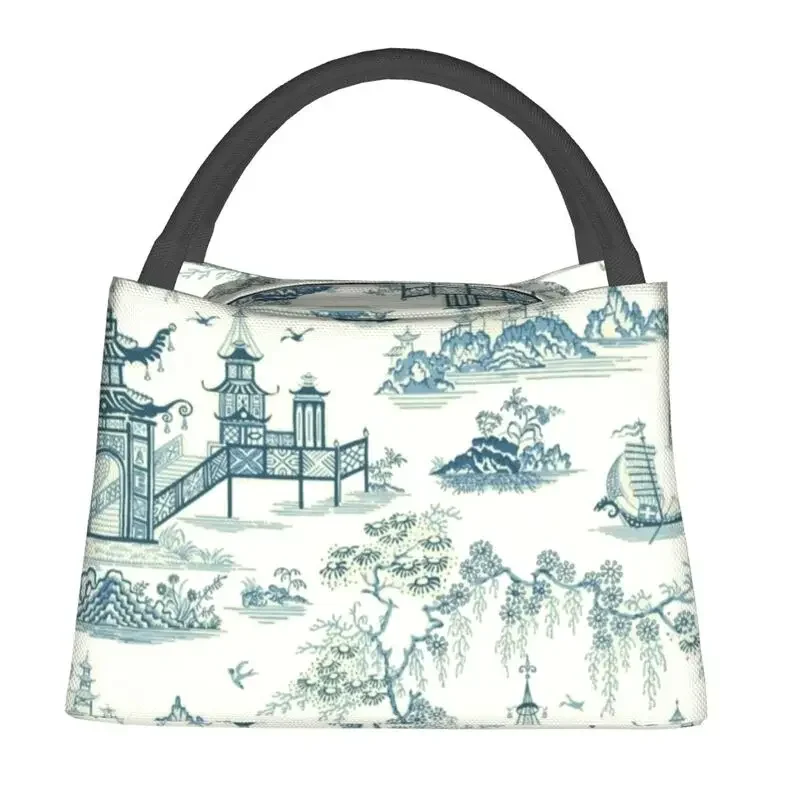 Oriental Pagoda Chinoiserie Vintage Temple Garden Resuable Lunch Boxes Multifunction Thermal Cooler Food Insulated Lunch Bag