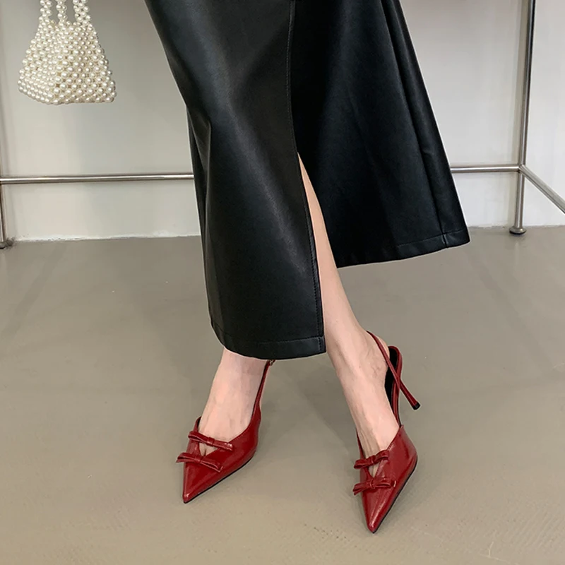 

Butterfly-knot Pointed Toe Slingback Elegant Party Buckle Strap Pumps Women Sexy Thin Heels Wedding Prom Sandals Shoes