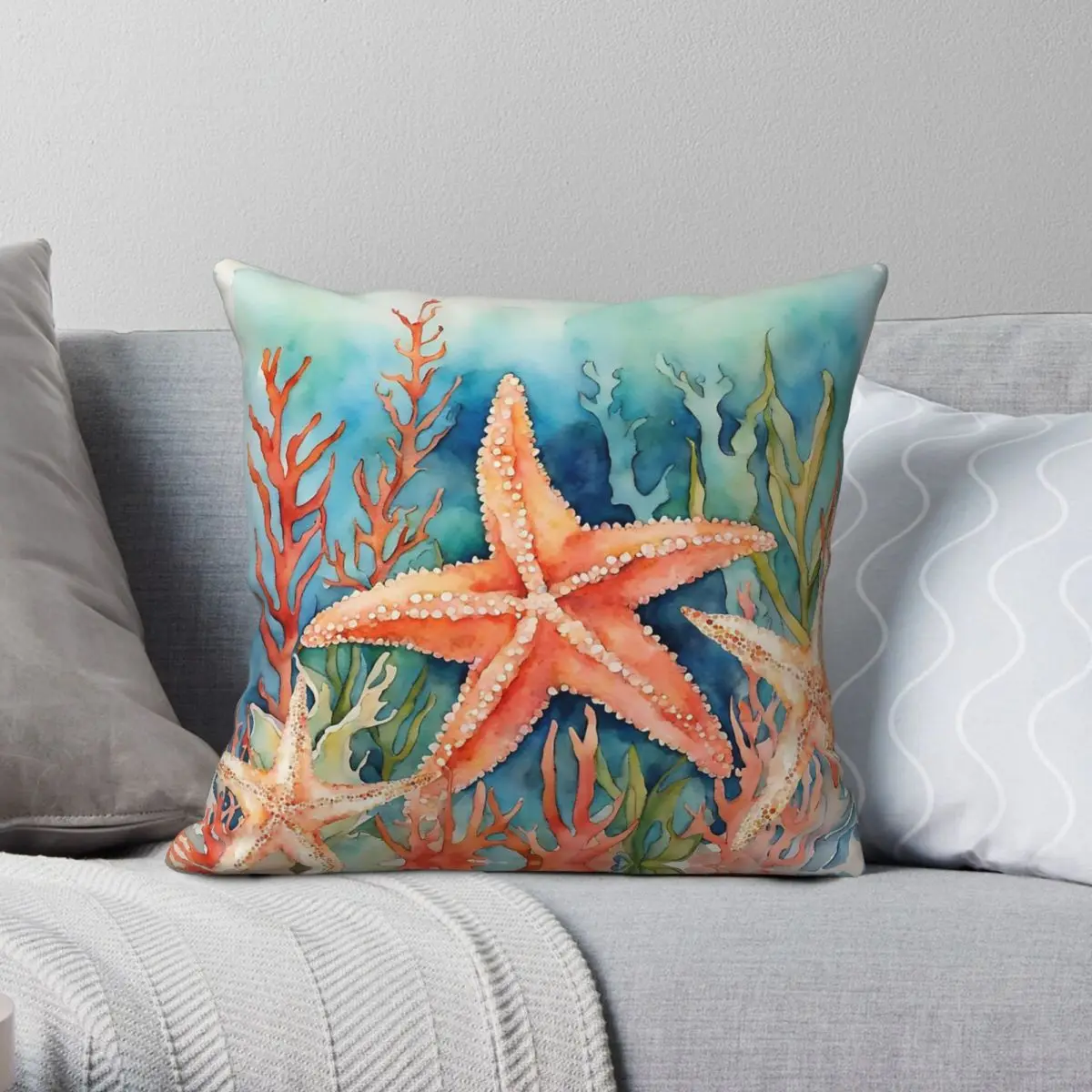 Starfish Ocean Sea Shells Coral Square Pillowcase Polyester Linen Velvet Creative Zip Decor Throw Pillow Case Sofa Seater Cover