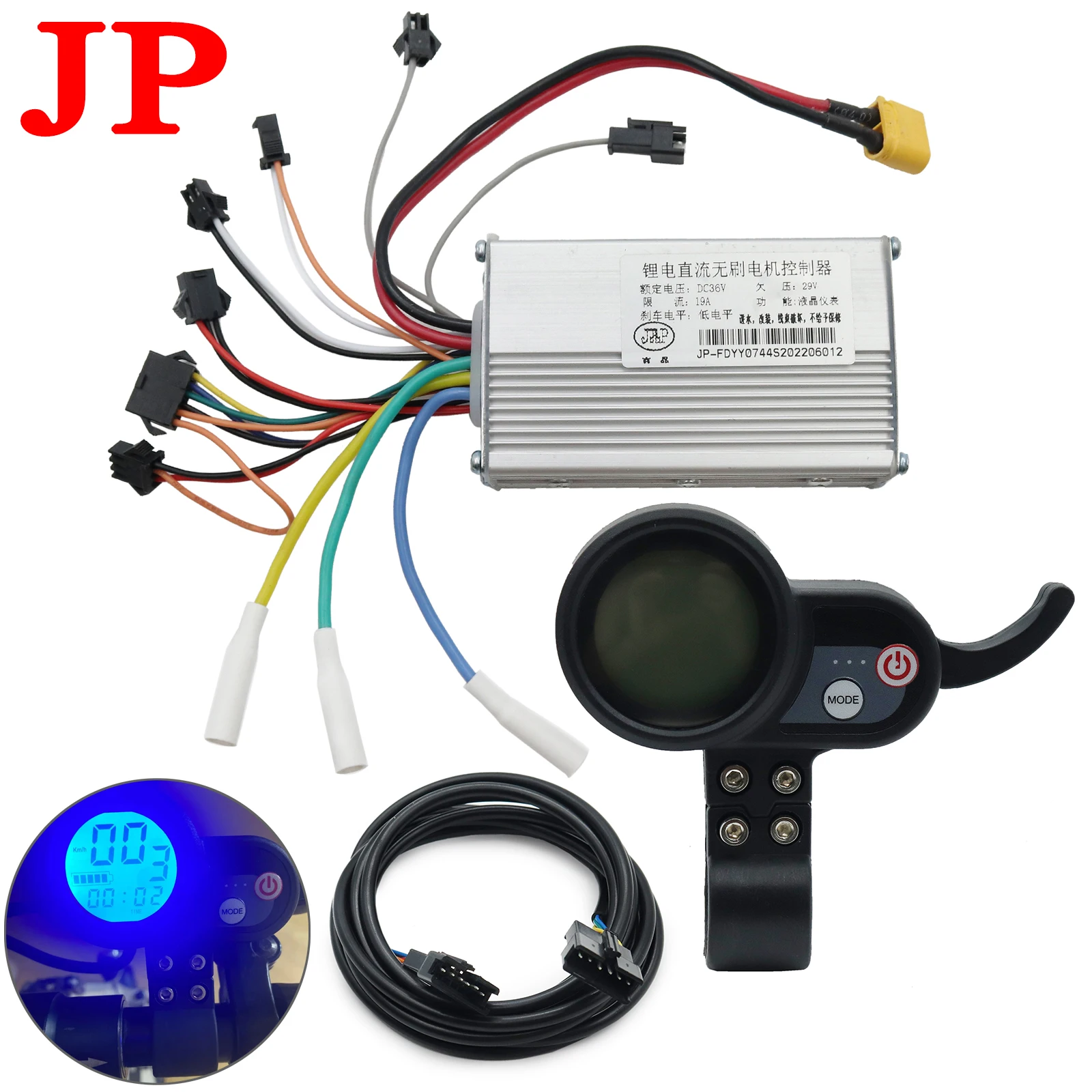 Jipin-controlador sin escobillas para patinete eléctrico, accesorios de Motor sin Hall, 36V, 48V, 52V, 60V, JP, pantalla LCD, interruptor de acelerador de potencia