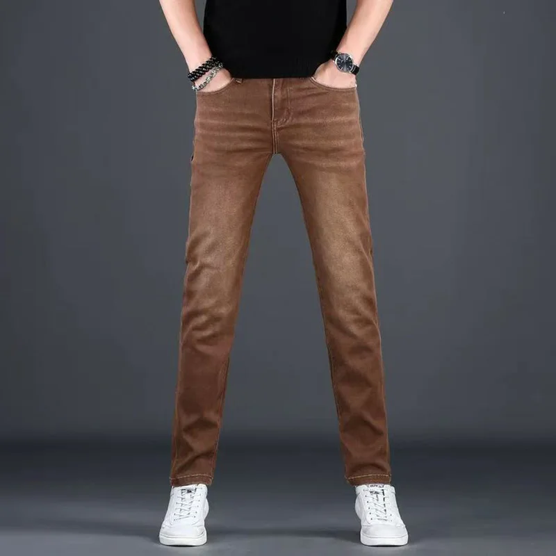 

New Men's Slim Fit Denim Pants High-quality Casual Brown Fashion Trend Slim Fit Easy to Match