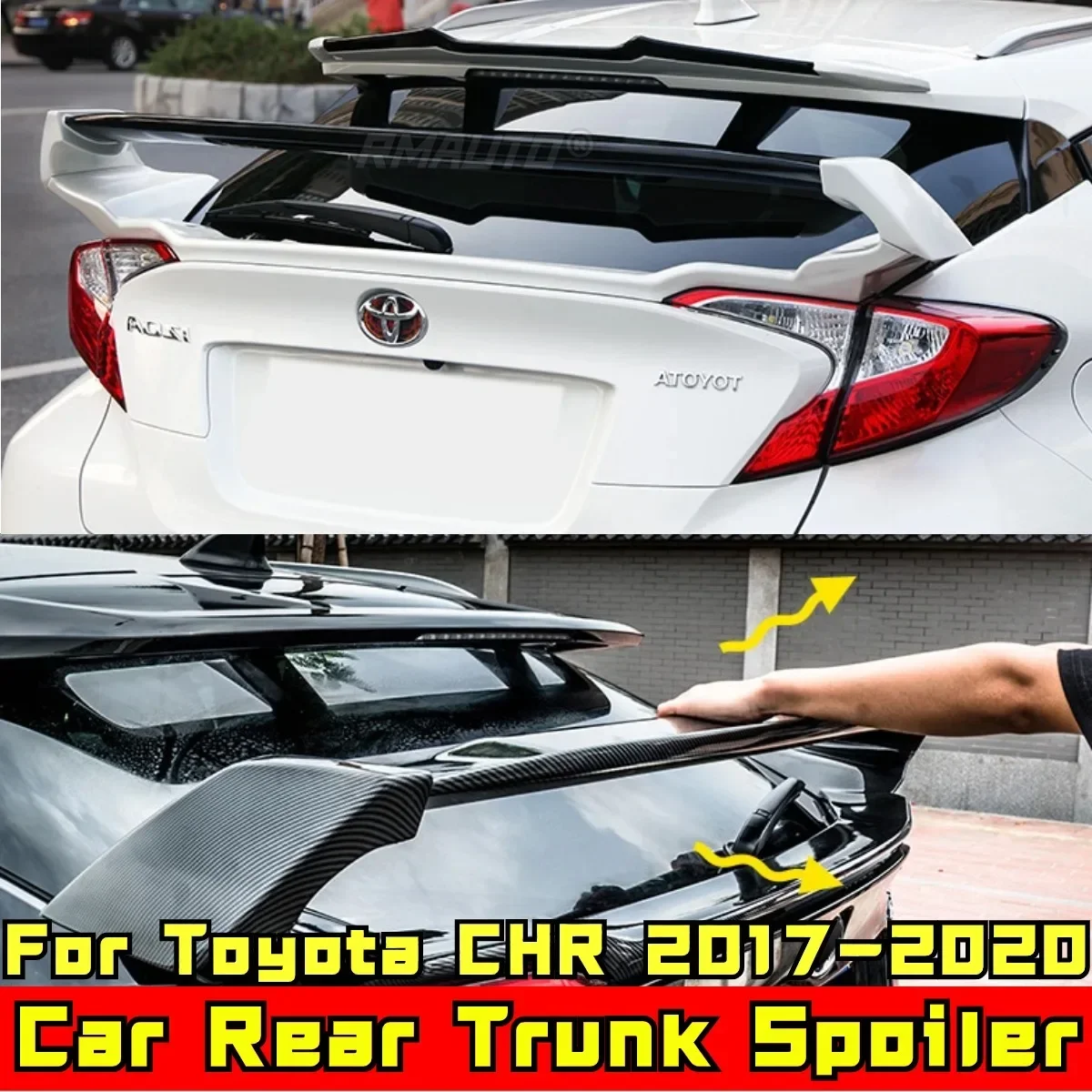 CHR Car Rear Spoiler Błyszczący czarny styl Tylne skrzydło bagażnika Spoiler bagażnika Skrzydło dachowe Akcesoria samochodowe do CHR 2017-2020 Body Kit