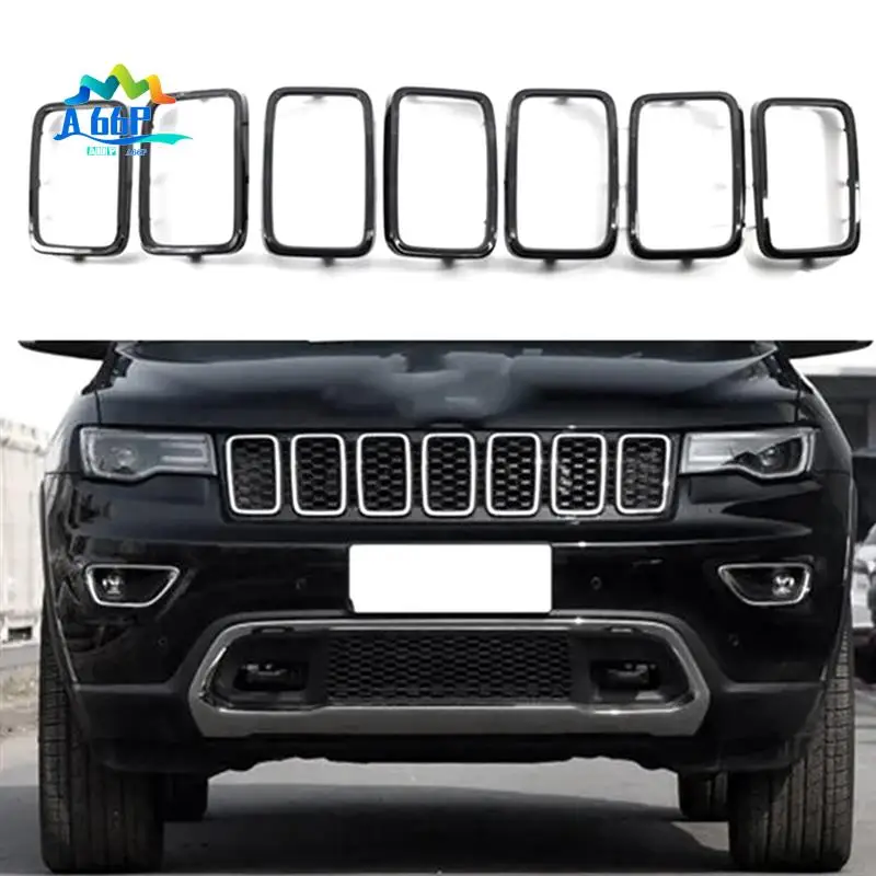 

A66P-Front Grille Grill Ring Cover Inserts Protectors Frame Trims Kit For Jeep Grand Cherokee 2017-2021 68317863AA