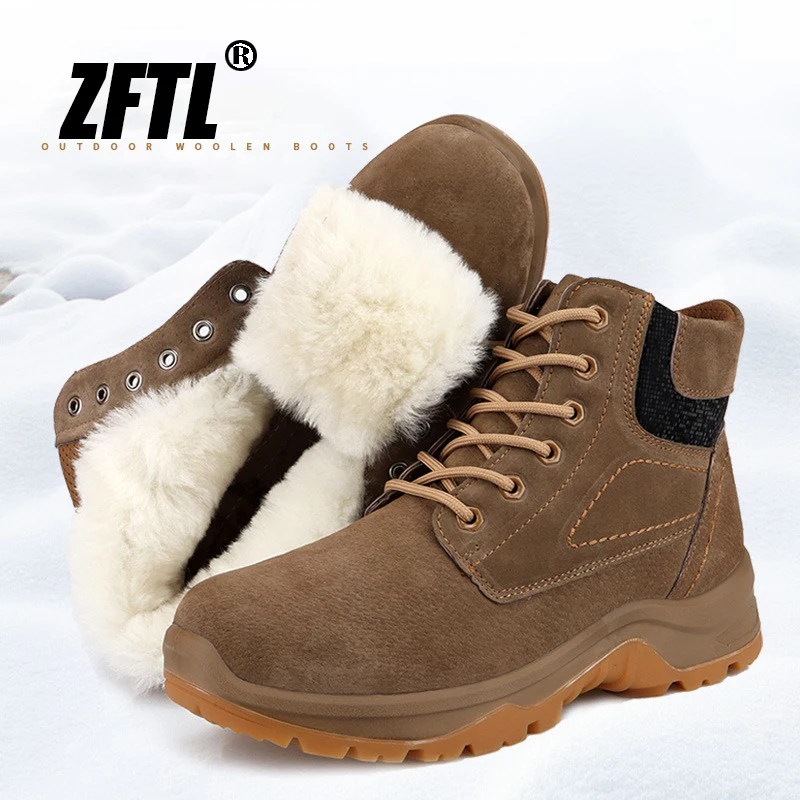 ZFTL New Men\'s Snow Boots Wool Non-slip high-top Casual Outdoor Warm boots Outdoor Warm cotton shoes Winter Thickened wool boots