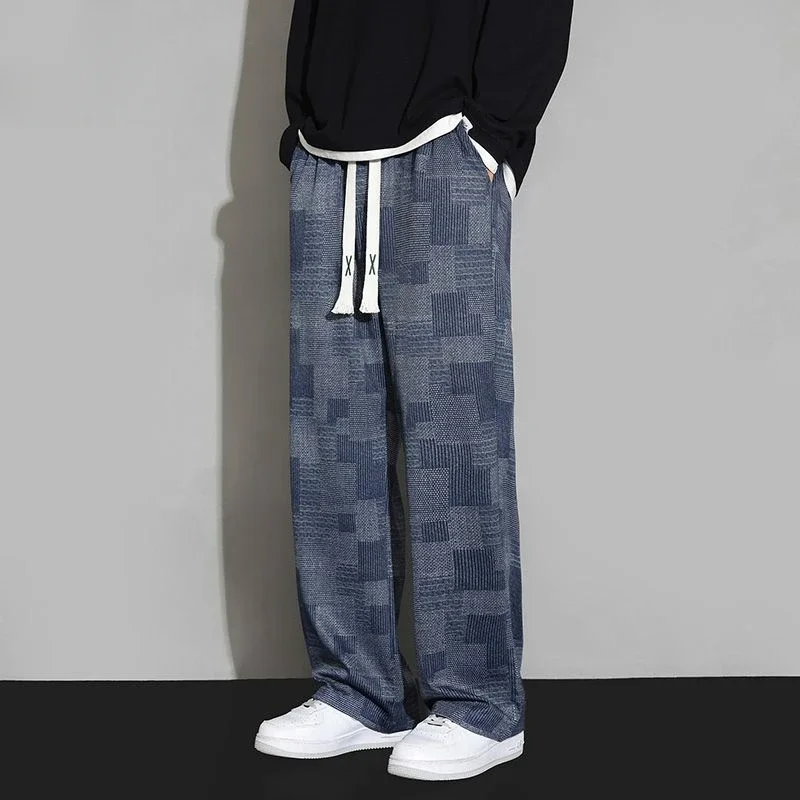 Straight Check Baggy Summer Hippie Black Loose Casual Pants Man Pocket Plaid Hip Hop Trousers for Men Thin Wide Sale Polyester