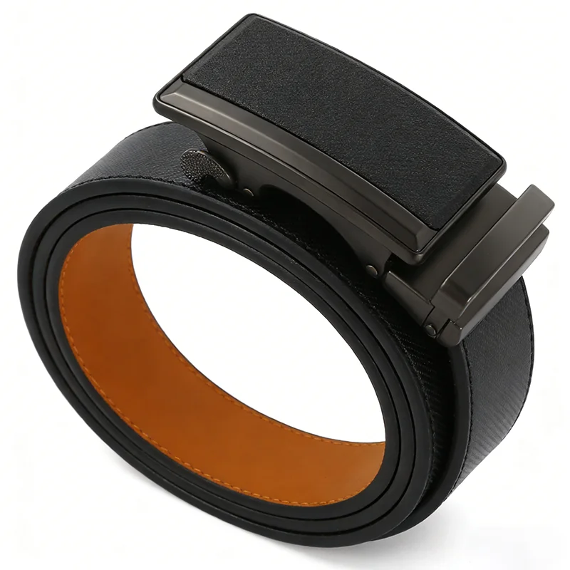 Carbon Fiber Texture Two-Layer Cowhide Belts for Men Alloy Buckle Men's Leather Waistband Multiple Automatic Available Male Belt