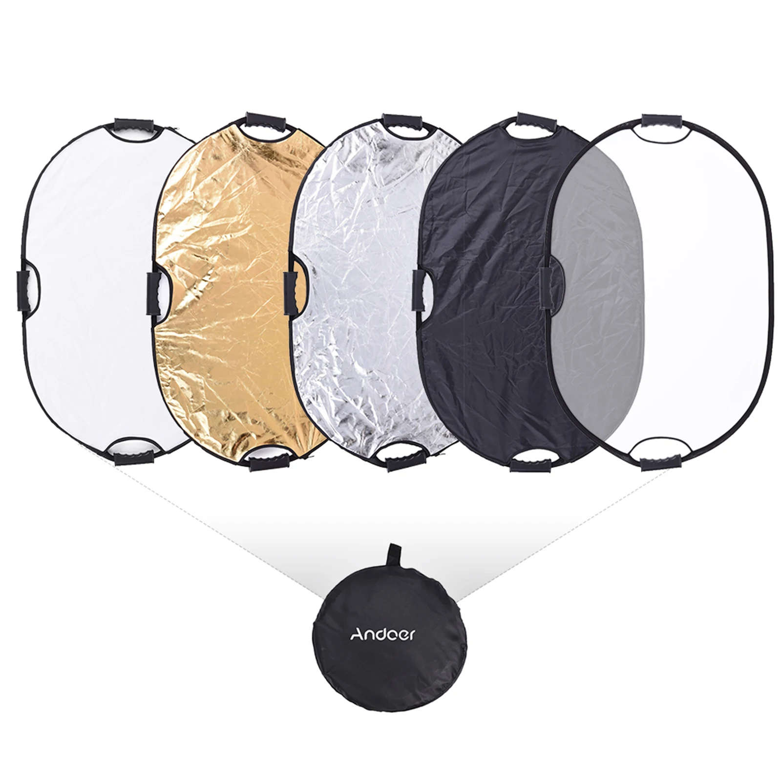 90*60cm Portable Handheld Oval Collapsible 5in1 Multi Reflector with Gold/Sliver/White/Black/Translucent Colors for Photo Studio
