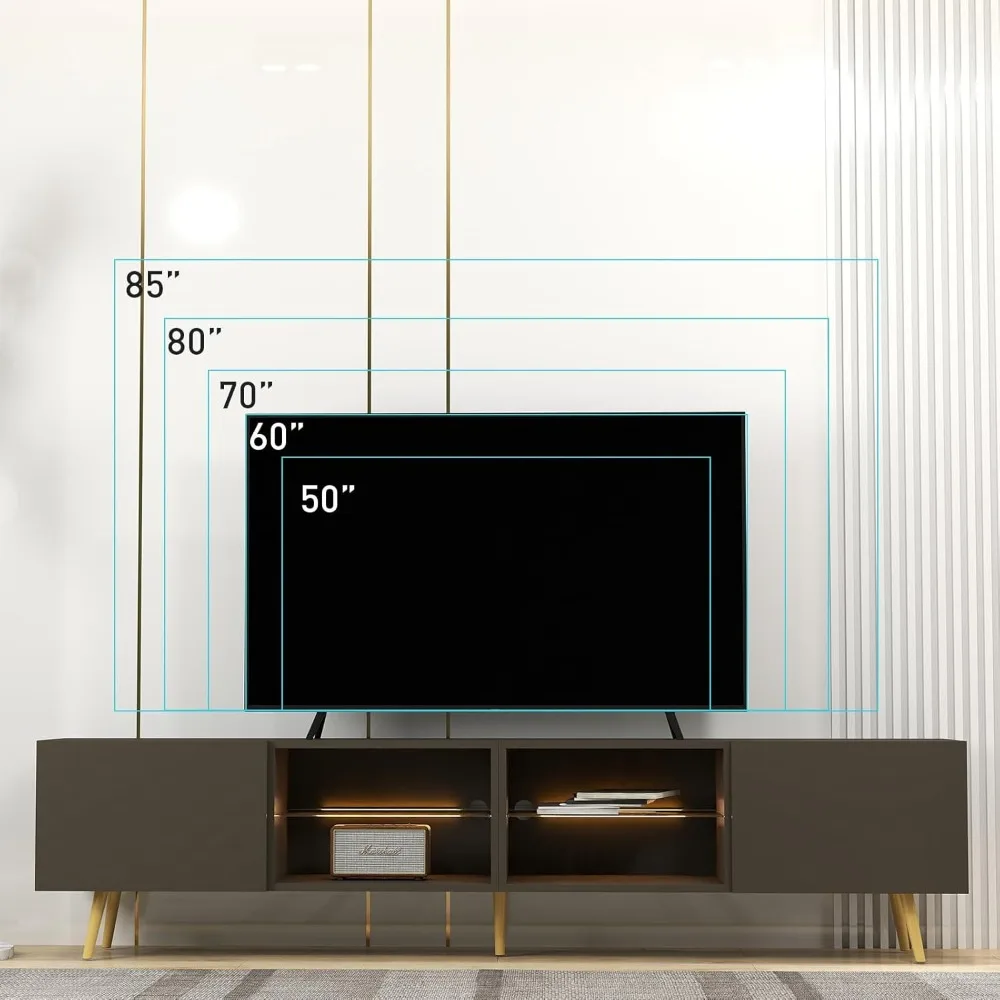 مركز ترفيهي حديث لـ 75 تلفزيونًا، حامل تلفزيون لغرفة المعيشة مع خزائن تخزين، طاولة وحدة تحكم تلفزيون بتصميم أنيق