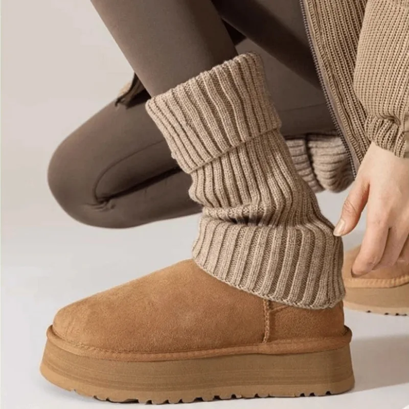 تدفئة الساق النسائية الدافئة - طماق شتوية مضلعة سميكة، خطوط بنية - قابلة للغسل في الغسالة. مناسبة للطقس البارد، واي فاي المرأة #3