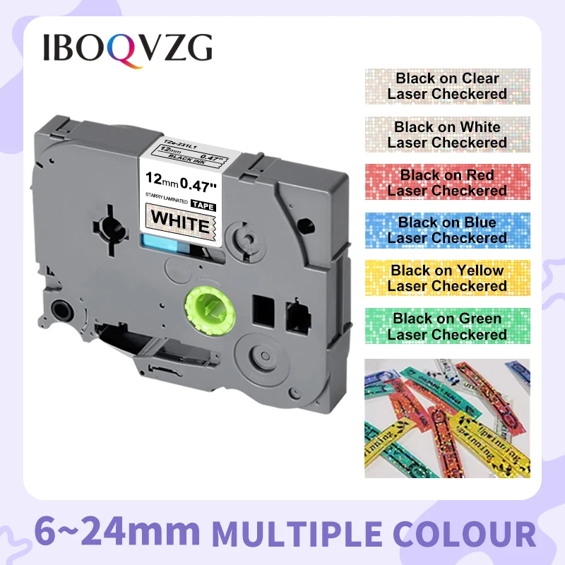 1PCS Compatible TZe-231L1 TZE-131L1 6/9/12/18/24mm Laser Checkered/Star Label Tape for D210S H110 PT-E550W PT-E100/115 PT-710BT