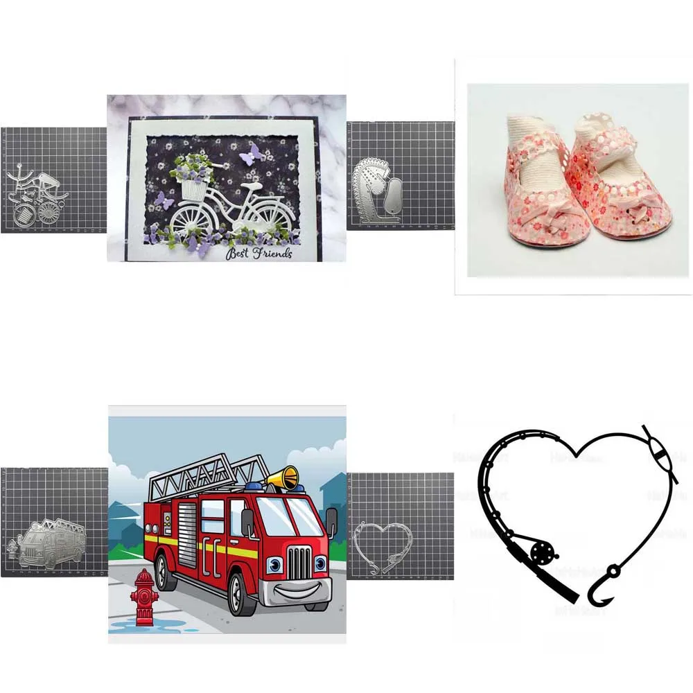 Waldhüter Angelrute Schuhe Feuerwehr auto Fahrrad Metall Schneidwerk zeuge Scrap booking Gruß karte machen DIY Handwerk Präge form