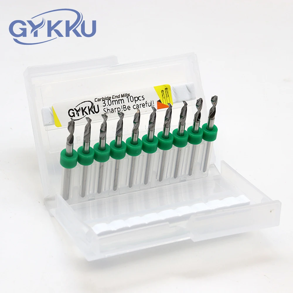 GYKKU 10Pcs/lot 3.175 Shank Carbide PCB Drill Bits Set CNC 1/8''Micro Drilling Bit 0.1-3.2mm For Print Circuit Board Plastics