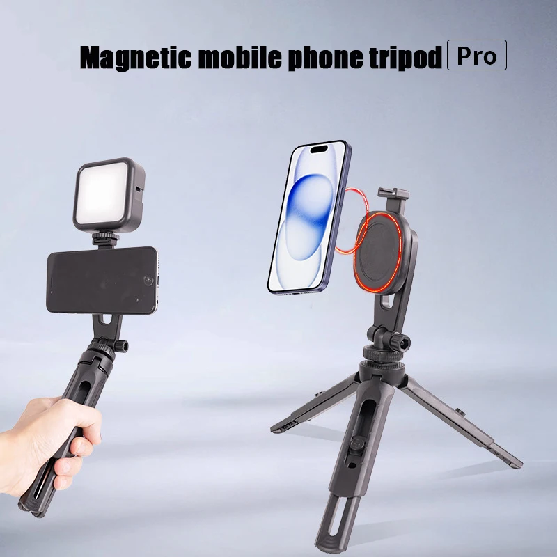 Trípode magnético para teléfono 360 °   Trípode para palo selfie extensible, ligero y con rotación, con soporte para zapata fría, Compatible con luz de relleno