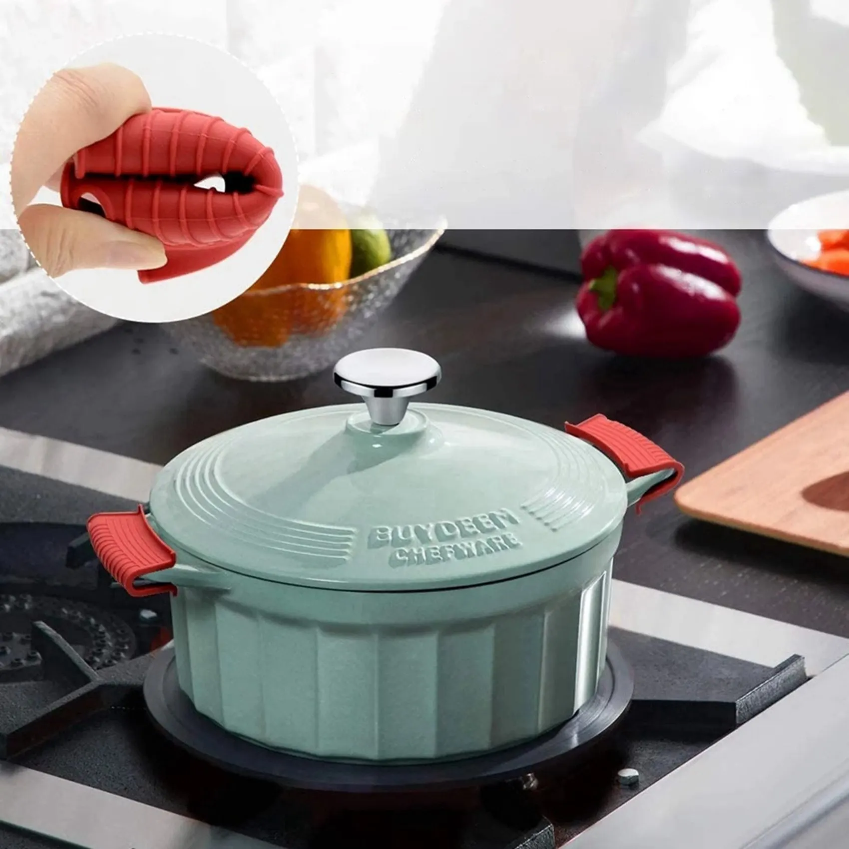 Couvercle Antidérapant en Silicone pour Poignée de Pot, Accessoires de Cuisine, Protection,-2