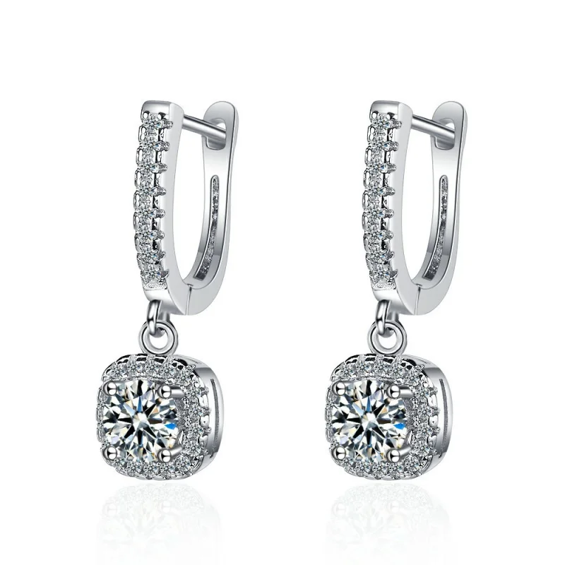 

Korean Style Ear Cuff Short Chain Zirconia Hollow-Out Earrings Minimalist Diamond Accent Women Jewelry
