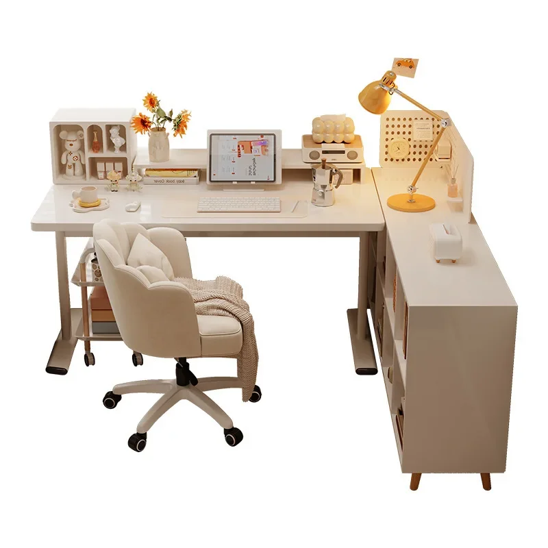 

Desk Student Household Computer Desk Desktop Bedroom Table L-shaped Study Writing Table with Bookshelf Table
