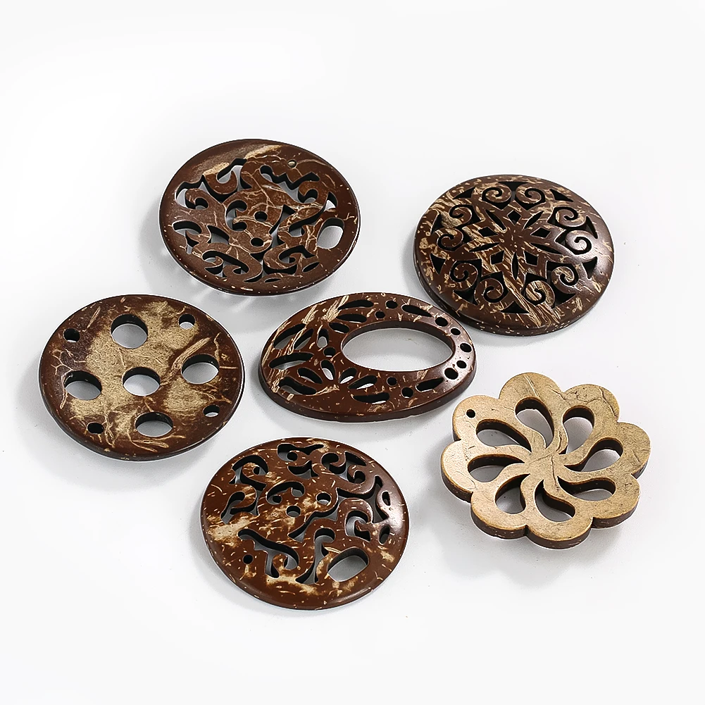 6pcs Retro Special Shaped Coconut Shell Buttons Creative Wooden Flower Frog Horse Flatback Button for Clothes Home Decor Pendant