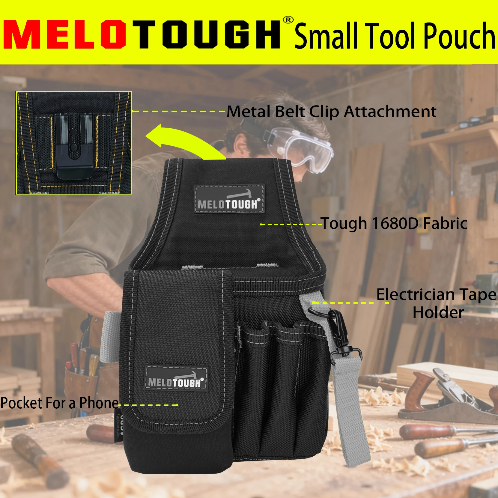 Small Tool Pouch with Belt Clip, Pocket Tool Belt Pouch,Electrician Clip on Tool Pouch, Multi-Pocket Tool Organizer