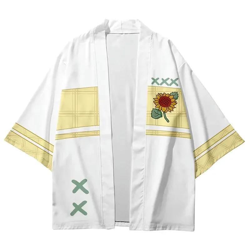 Fashion Traditional Asian Clothing Women Men Japanese Cardigan Kimono Sun Flower Print Shirts Yukata
