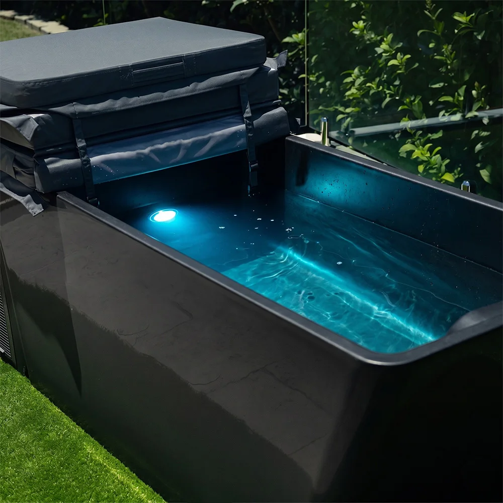 Gurgle Acrylic Black Ice Bath With Chiller System LED Ozone 20 Micron Filter Cold Plunge Pool All In One