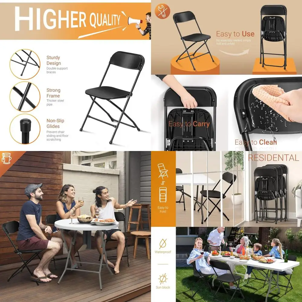 

Set of 5 Black Plastic Folding Chairs, Durable Steel Frame, 350lb Capacity, Ideal for Indoor/Outdoor Use, Suitable for Events, O