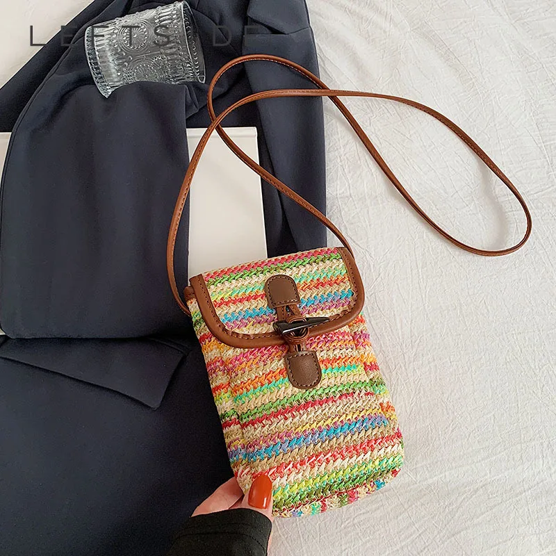 Mini torby słomiane w paski dla kobiet 2024 moda letnie torby na ramię torebki i portmonetki splot torba Crossbody na plażę