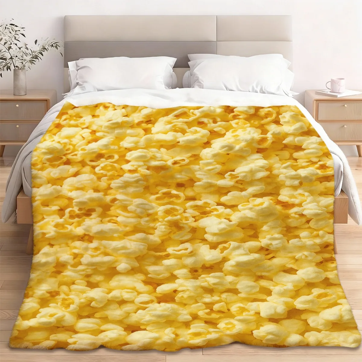Customize 1pc Cozy Popcorn Print Flannel Blanket Soft, Warm Polyester Throw for Napping, Camping, Travel & Home Decor Ideal Gift