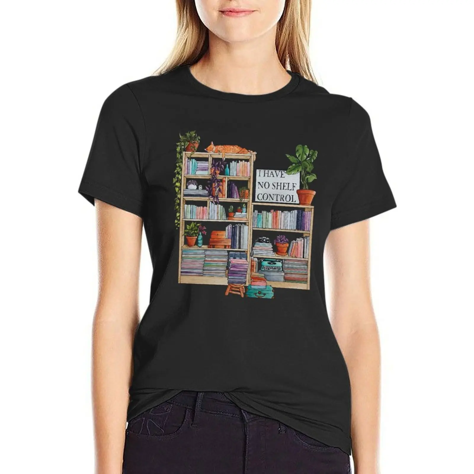 Watercolor bookshelf I have no shelf control T-Shirt sports fans oversized cropped t shirts for Women