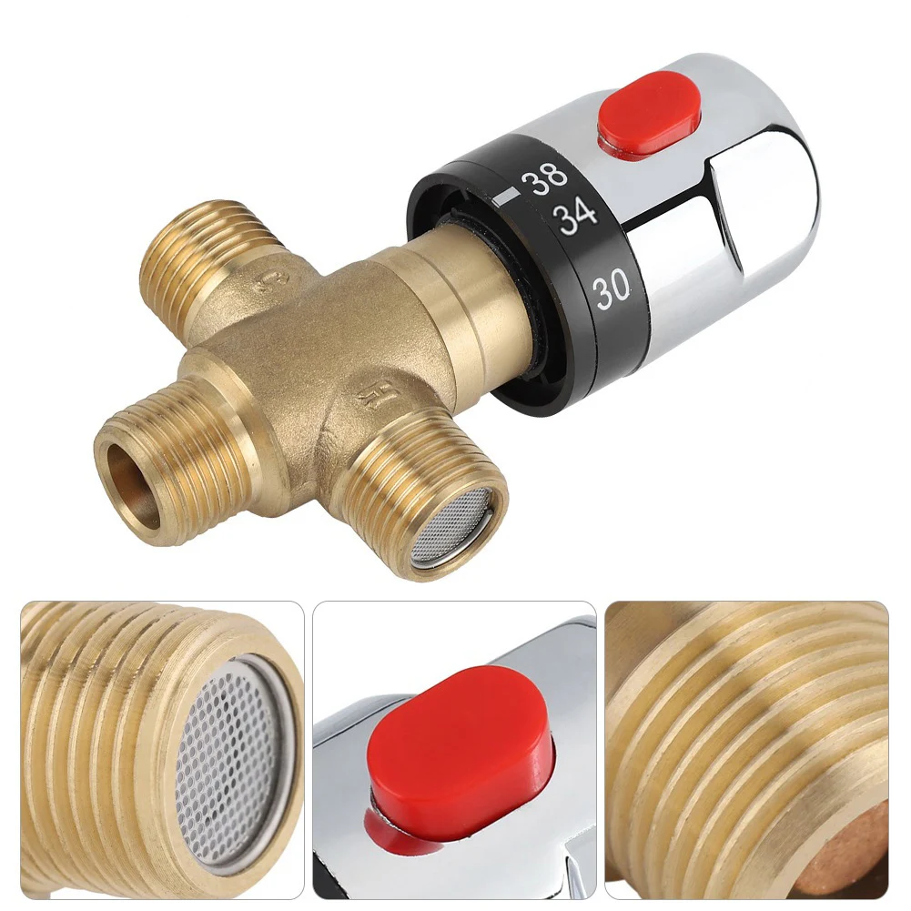 NEW Brass Pipe Thermostat Faucet Thermostatic Mixing Valve 3-Way Brass Mixing Valve Bathroom Water Temperature Control Faucet