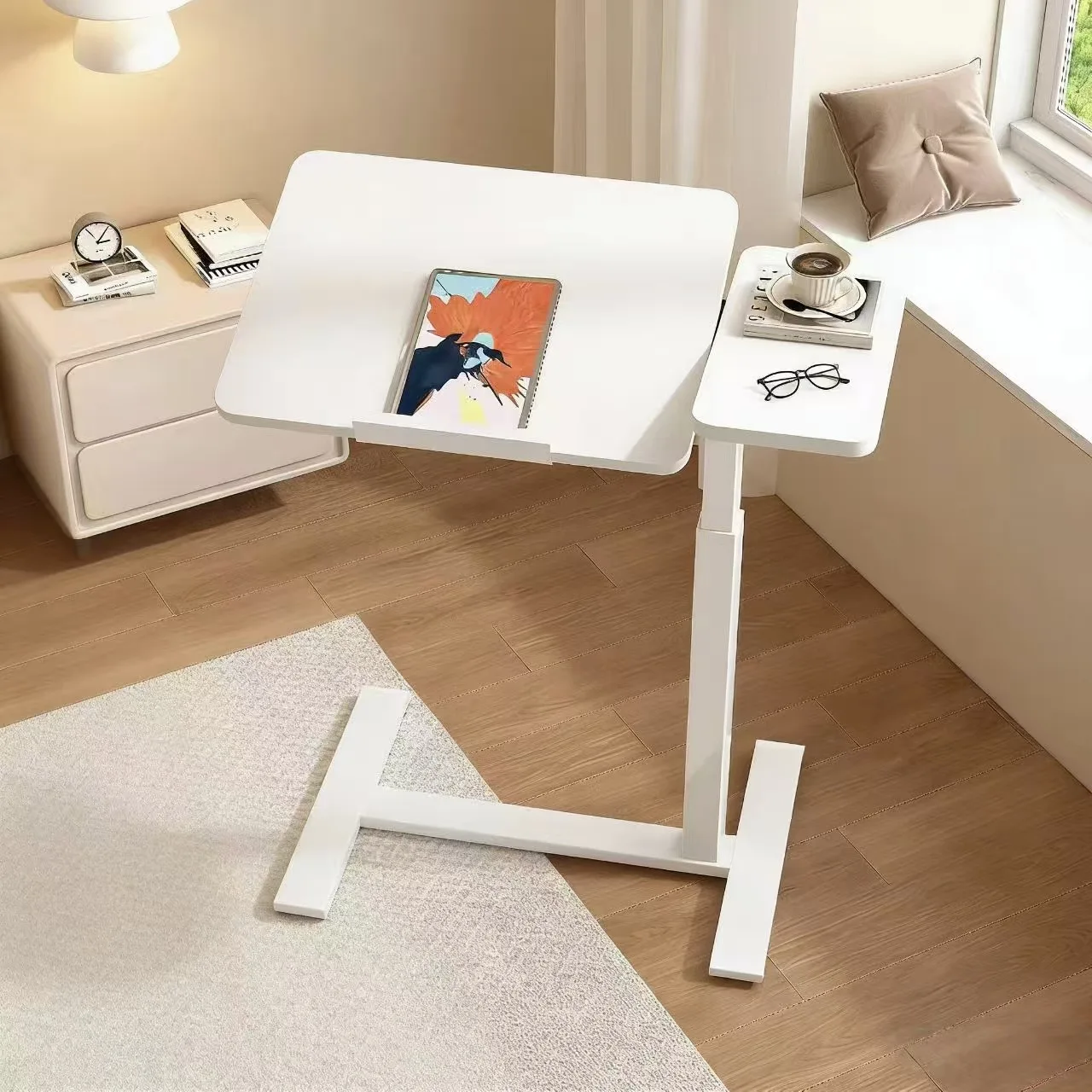 Pneumatic Height Adjustable Mobile Coffee Table Hidden Casters Rectangular Mdf Top Folding Flip Variants Living Room Sofa Side