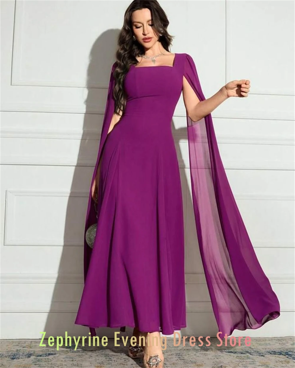 فستان سهرة جيرسي بسيط مخصص أنيق بياقة مربعة فساتين العودة للوطن كلاسيكية سويب تراين فساتين مناسبة خاصة