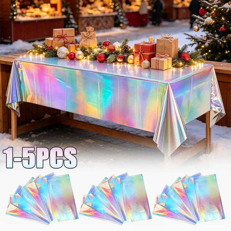 1-5PCS New Glitter Laser Disposable Birthday Tablecloth Colorful Photo Prop for Party Background Home Decor Supplies Festive Fun