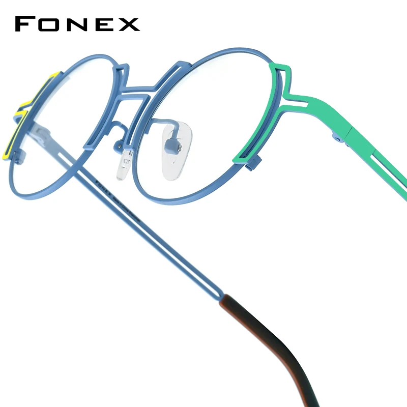 FONEX Titanium Glasses Frame Men New Fashion Brand Design Round Eyeglasses Women High-end Quality Ultralight Eyewear 85858