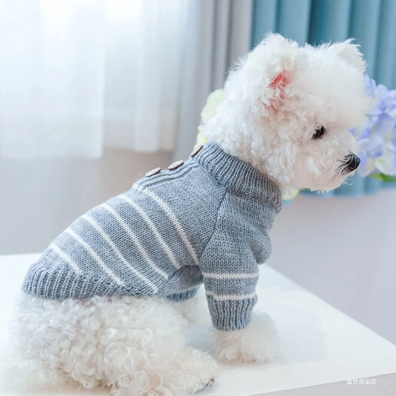 1PC Pet Clothing Cat Autumn and Winter Thickened Grey Stripe Pullover Elastic Knitted Sweater Suitable for Small and Medium Dogs