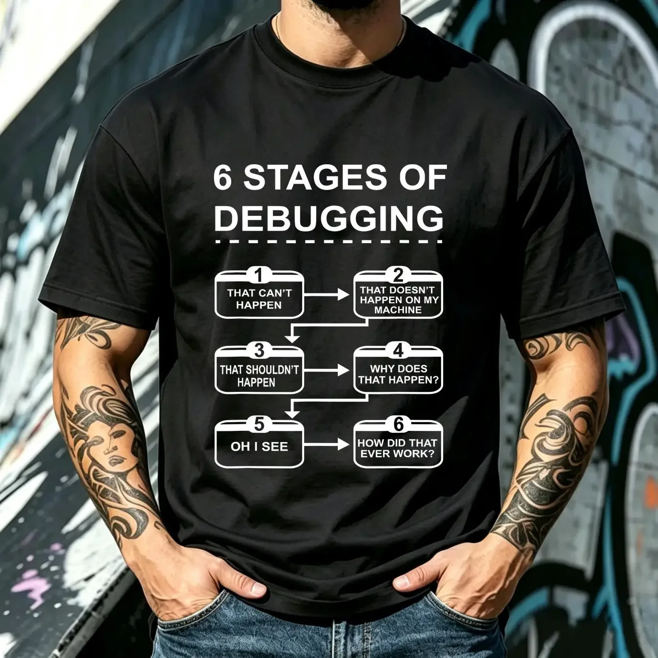 washed T Shirt 6 Stages of Debugging Funny Programming Computer Science long or short sleeves vintage Washed Soft streetwear