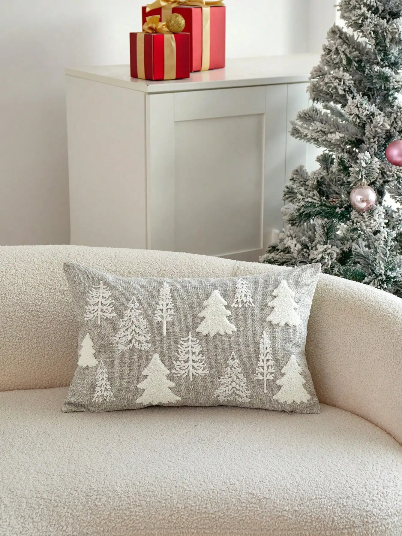 1pc grijze kerstboom geborduurde kussenhoes kerstdecor