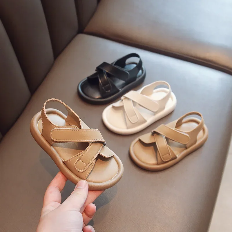 2024 Zomer Strandschoenen Kinderen Zachte Leren Sandalen Eenvoudige Stijl Unisex Jongens Meisjes Casual Sport Sandalen 2 Tot 12 Jaar Oud