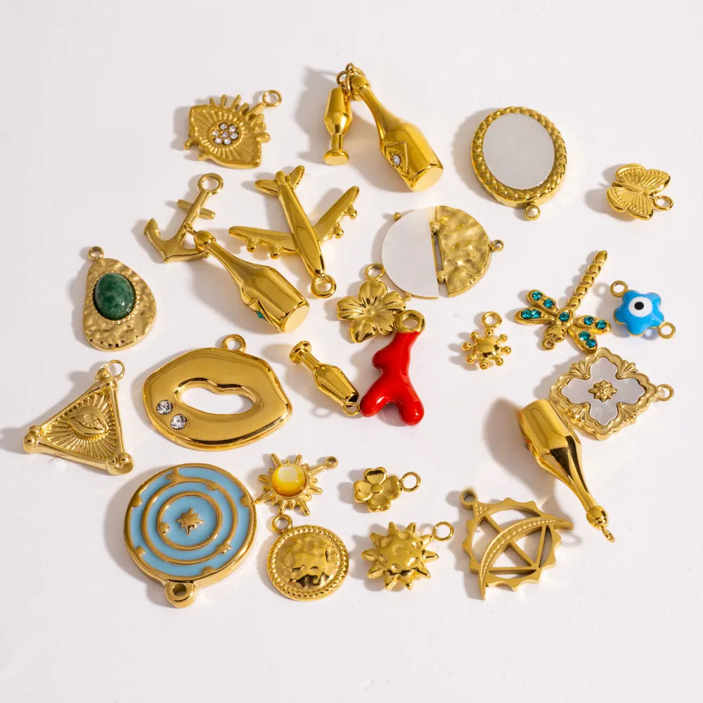 3/2 шт., нержавеющая сталь, 25 стилей, капающее масло, циркон, ракушка, бутылка вина, геометрические цветы, подвески для DIY, ожерелье, браслет, ювелирные изделия