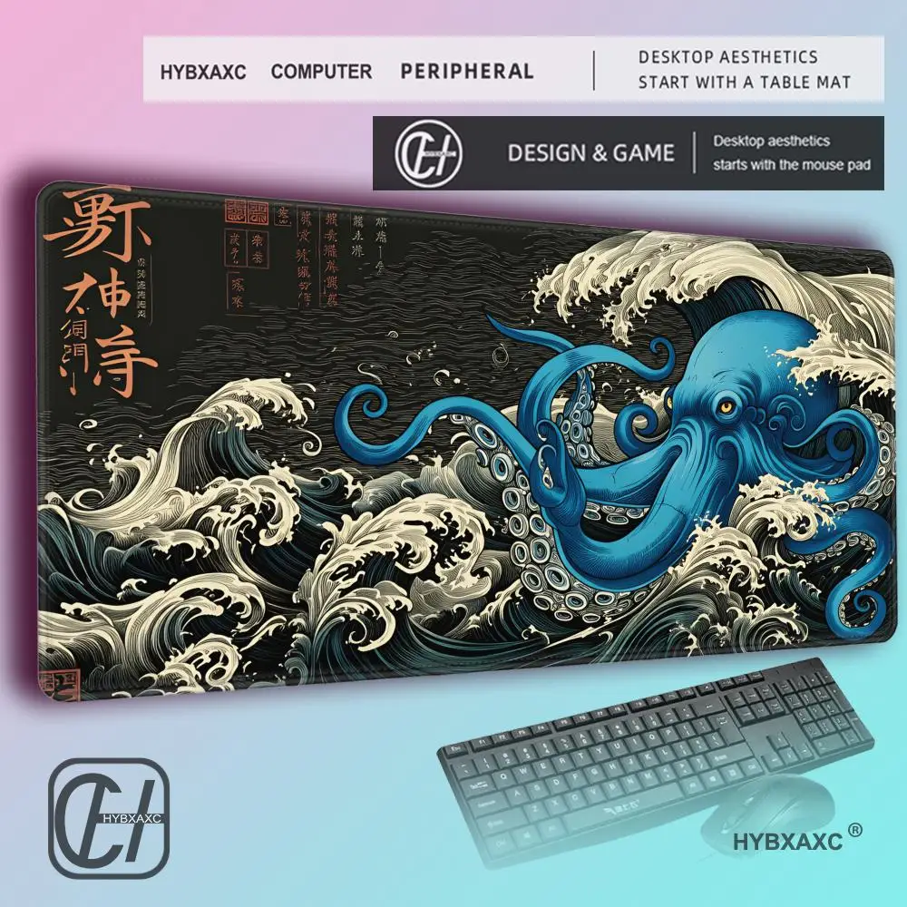 HYBXAXC Japanese Ukiyo-e Red Octopus Magic Party Game Mat Durable Rubber for MTG&TCG Games MousePad  Desk Mats Friendly Design