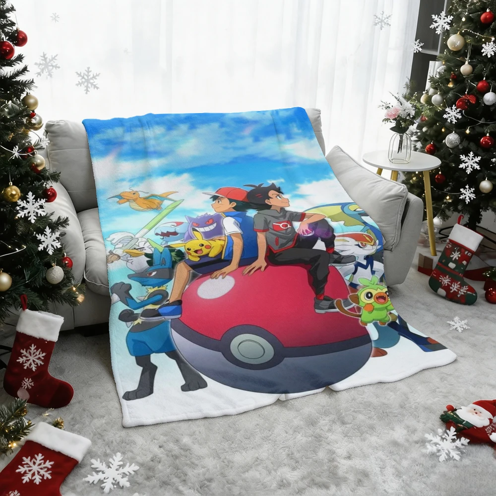 Pokemon Ash Pikachu Gengar Lucario Flannel Throw Blanket Soft Warm Cartoon Blanket for Sofa Bed Home Decor Kids Gift