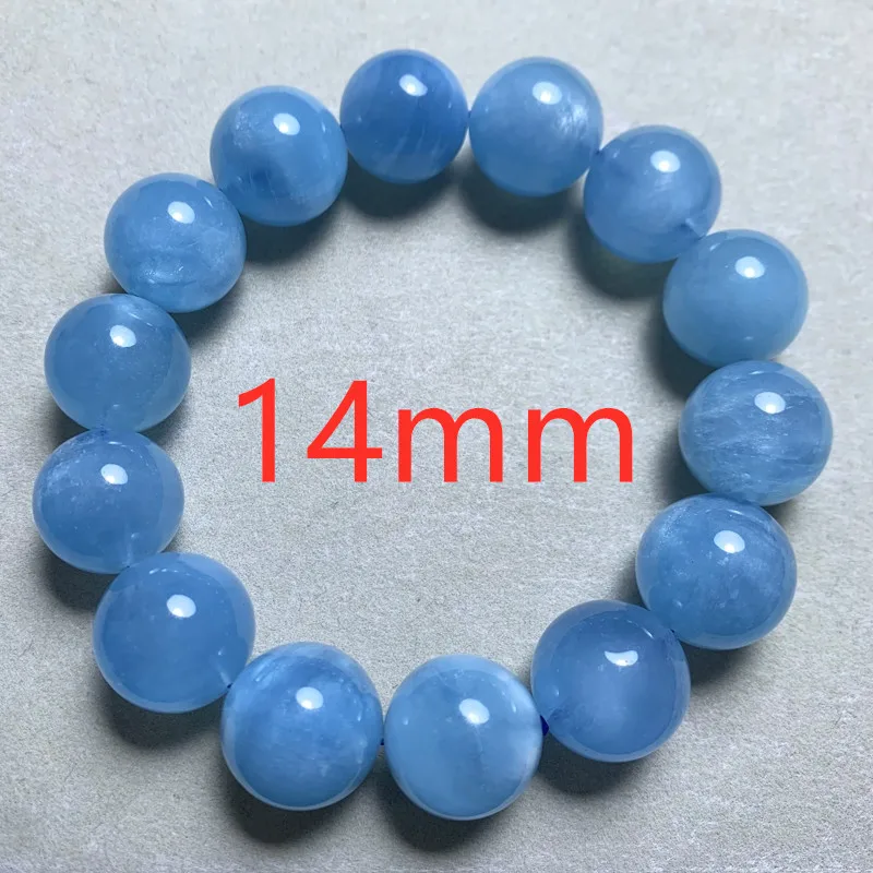 MUKO GEMS Aquamarin Round Bead Stretch Bracelet Blue 15mm 4