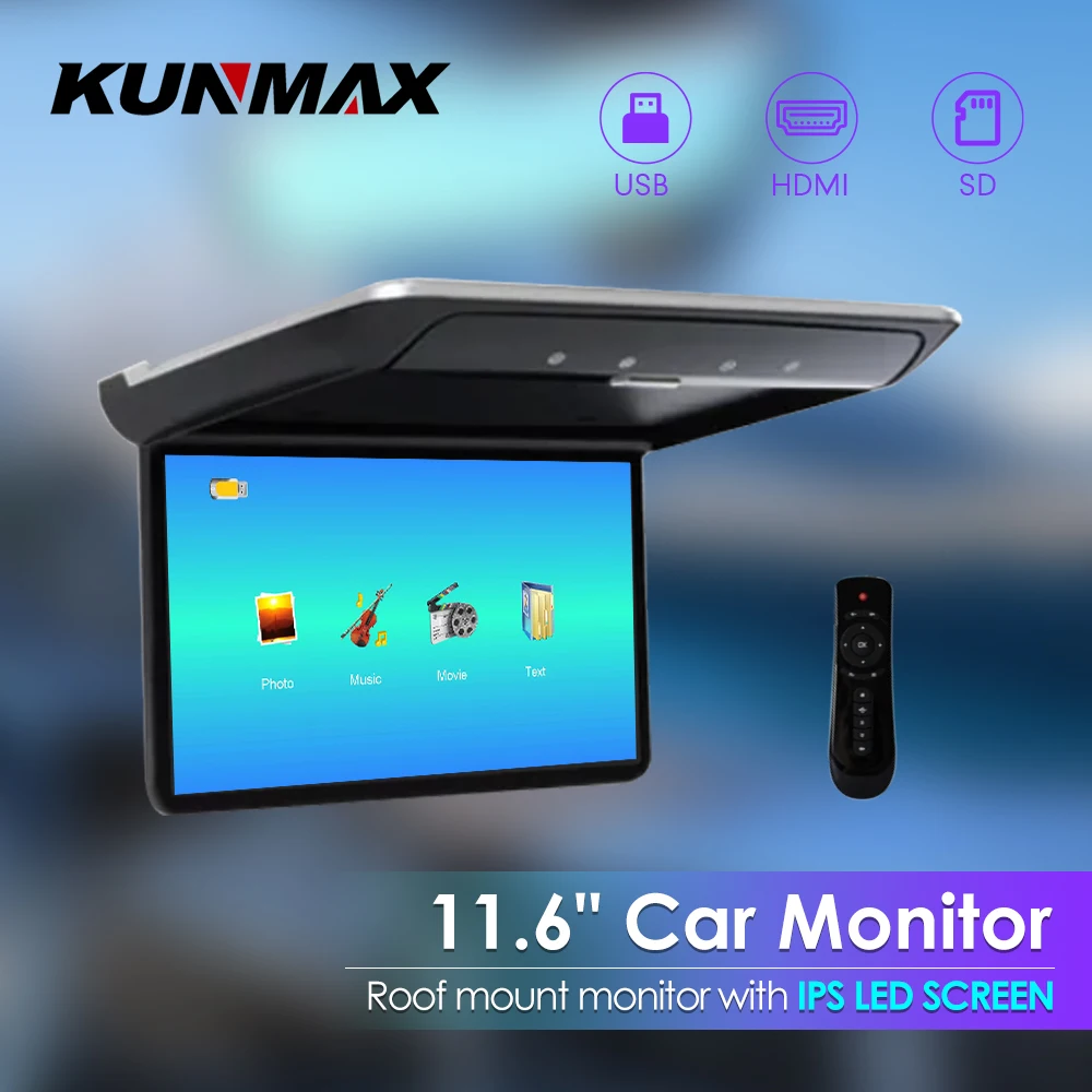 

11.6 Inch Car Roof Monitor TV Flip Down 1080P Video HD Screen MP5 Player IPS Screen With 16-color Ambient Light USB SD HDMI FM