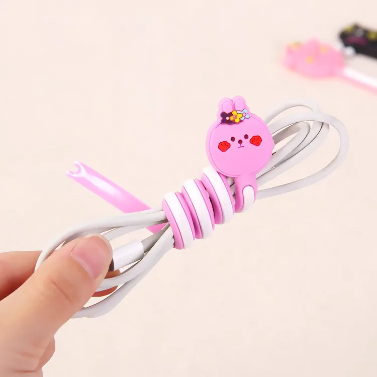 6pcs Korean fashion lovely Cute Cartoon Cable Long wire Winder Earbud Silicone Cable Cord Holder Cable Organizer