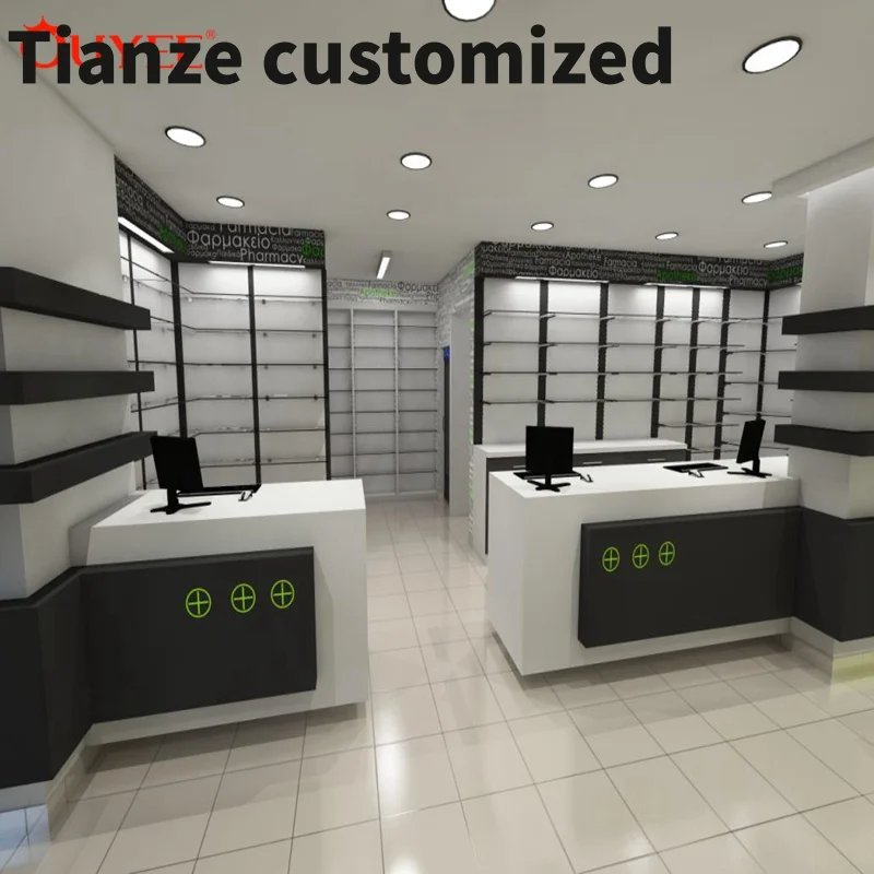 Customized-OEM/ODM Retail Pharmacy Shelves Rack Shop Counter Design Medical Store Furniture