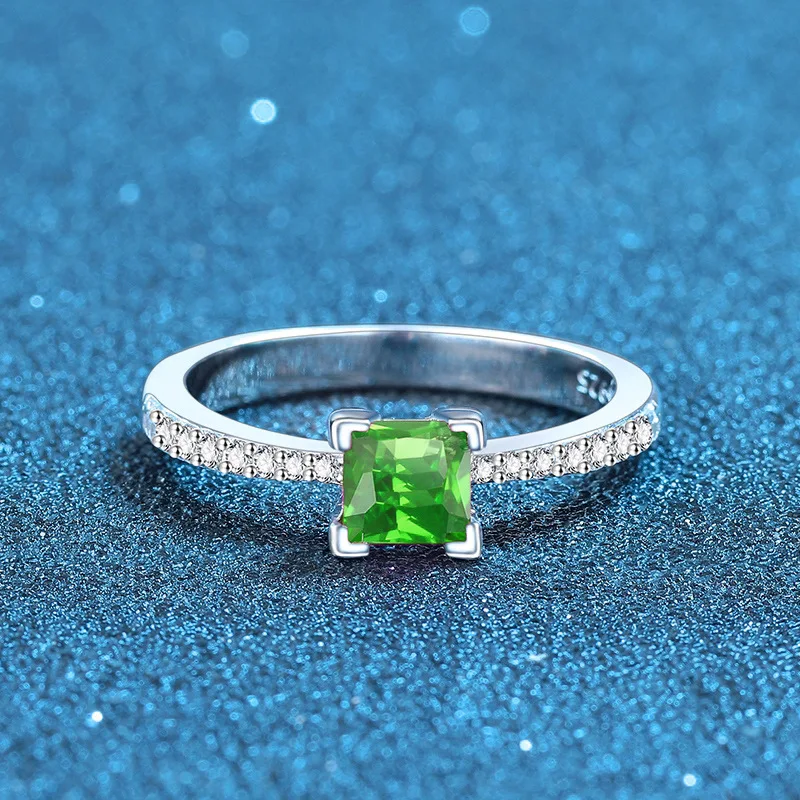 

Luxury Solid Platinum PT950 Square green blue red women's diamond ring
