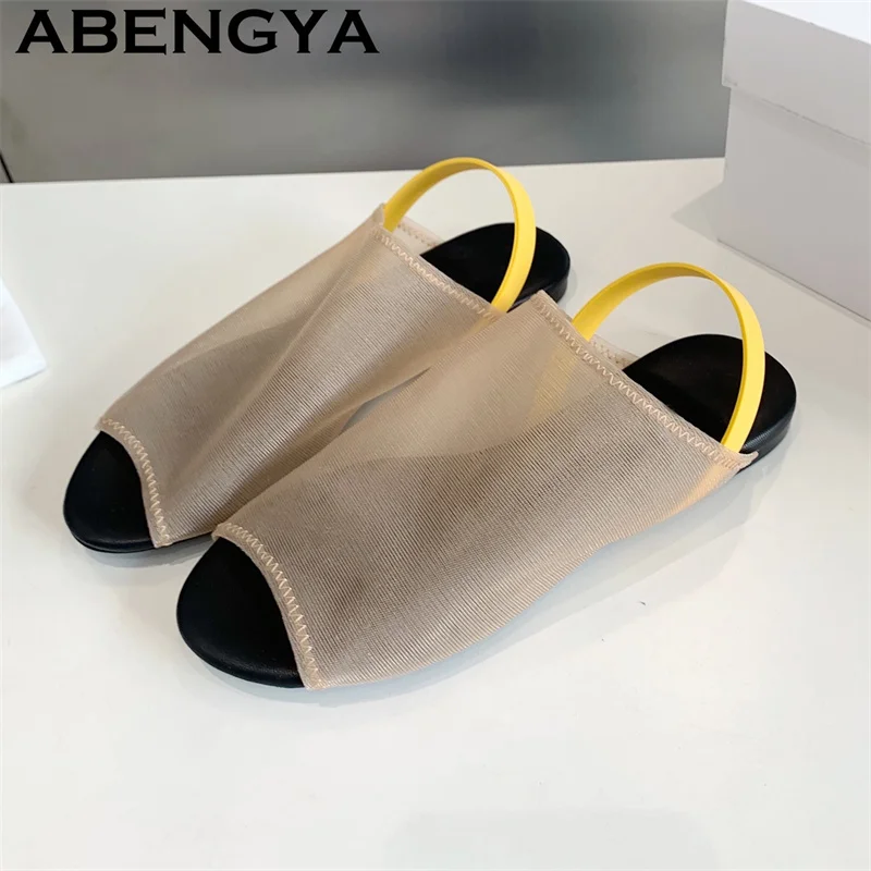 

2026 Summer New Fishing Mesh Open Toe Flat Sandals Women Round Toe Slingback Trendy Flat Sandals Breathable Walk Shoes Mujer