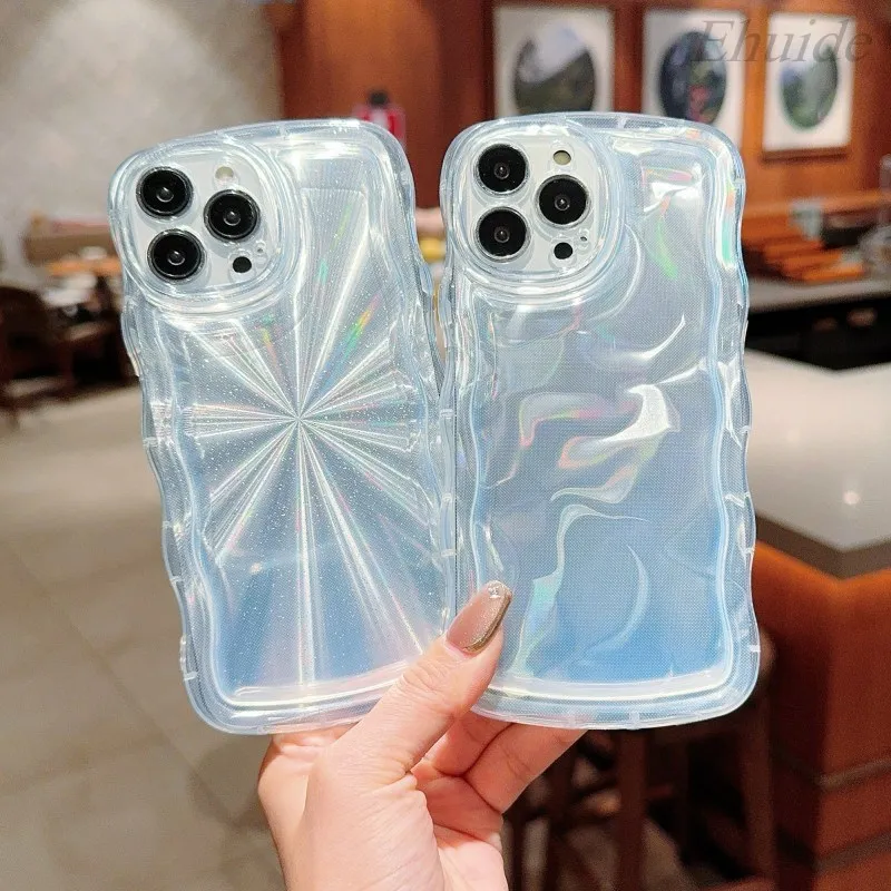 Etui z brokatowym papierem na iPhone 17 16 15 Pro Max 14 Plus 13 12 11 Pro Max, odporne na wstrząsy, luksusowe, przezroczyste, z falistym wzorem, miękka obudowa z TPU.