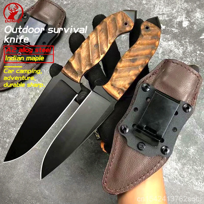 

A2 alloy one steel wilderness survival knife car camping portable self-defense knife Indian maple handle outdoor survival knife